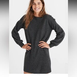Madewell Boatneck Button - Shoulder Wool Dark Gray Sweater Dress size xs